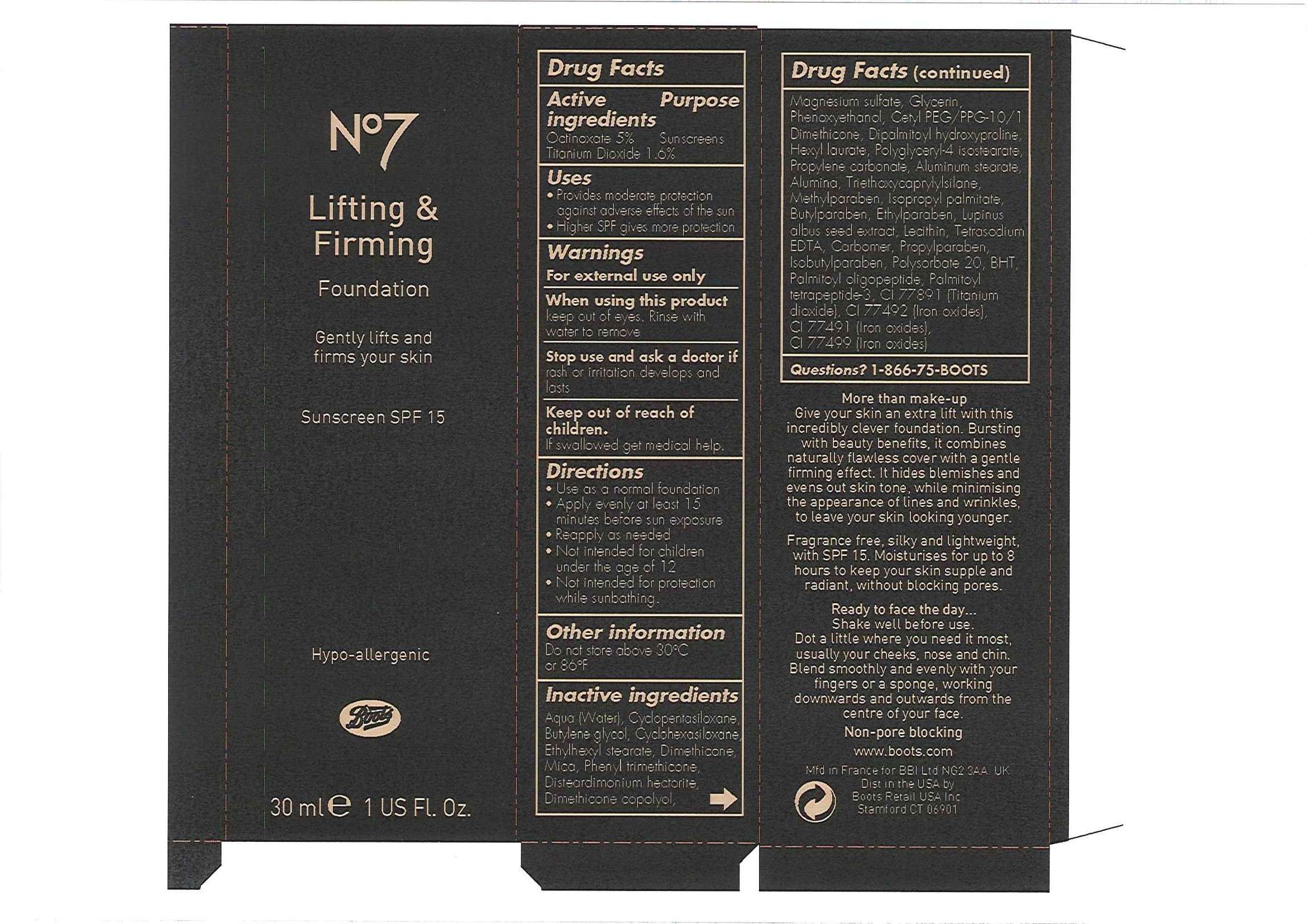 No7 Lifting and Firming Foundation Sunscreen SPF 15 Blonde